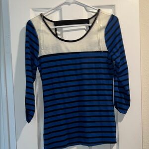 Papaya Blue and Black 3/4 Sleeve Blouse